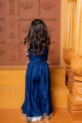 Blue Floral Embroidered Sleeveless Top With Palazzo - Kirti Agarwal