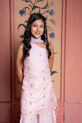 Blush pink embroidered sharara set with lavender dupatta — elegance crafted for festive flair. - Kirti Agarwal