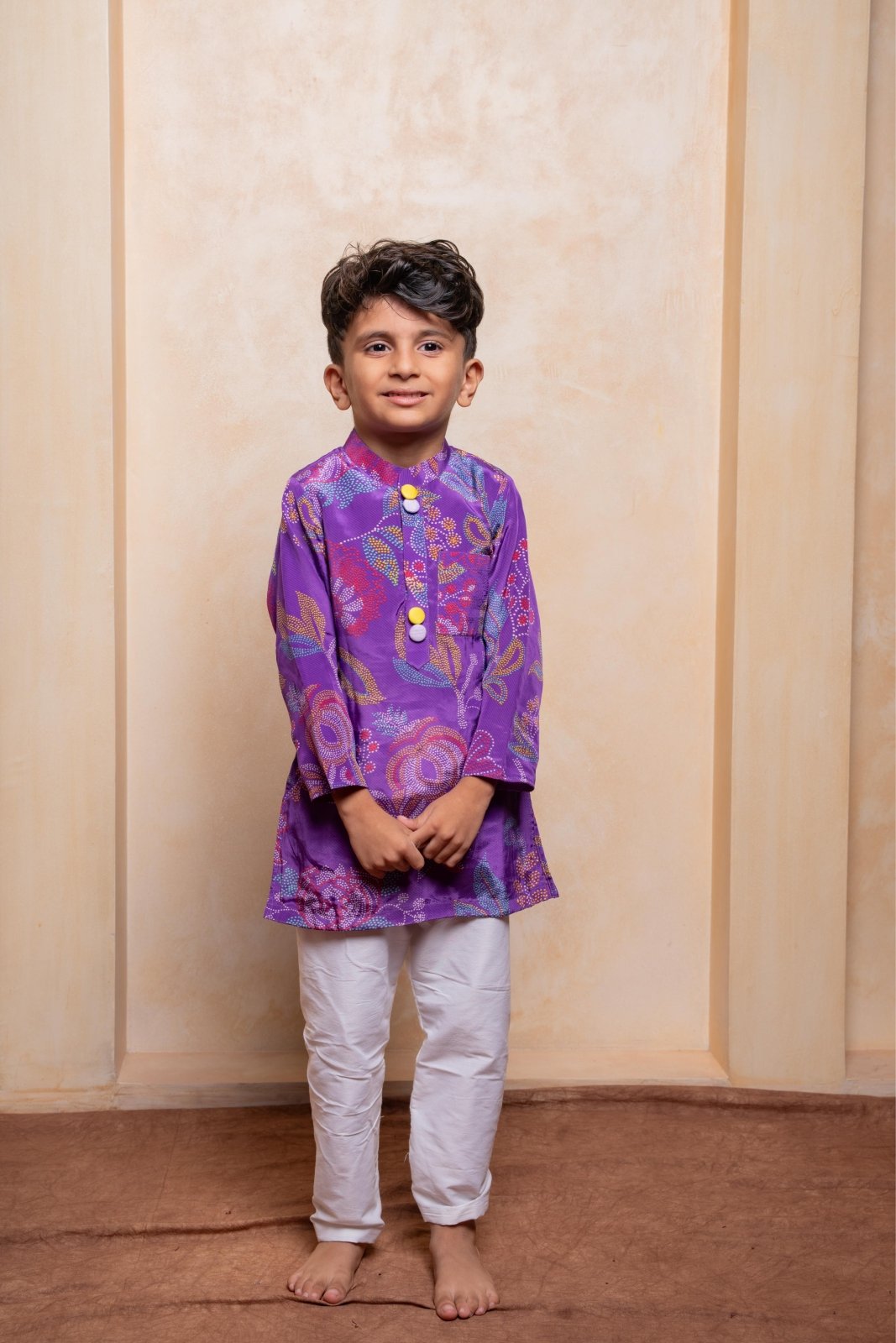 Brighten festive moments with this vibrant purple floral kurta set for kids - Kirti Agarwal
