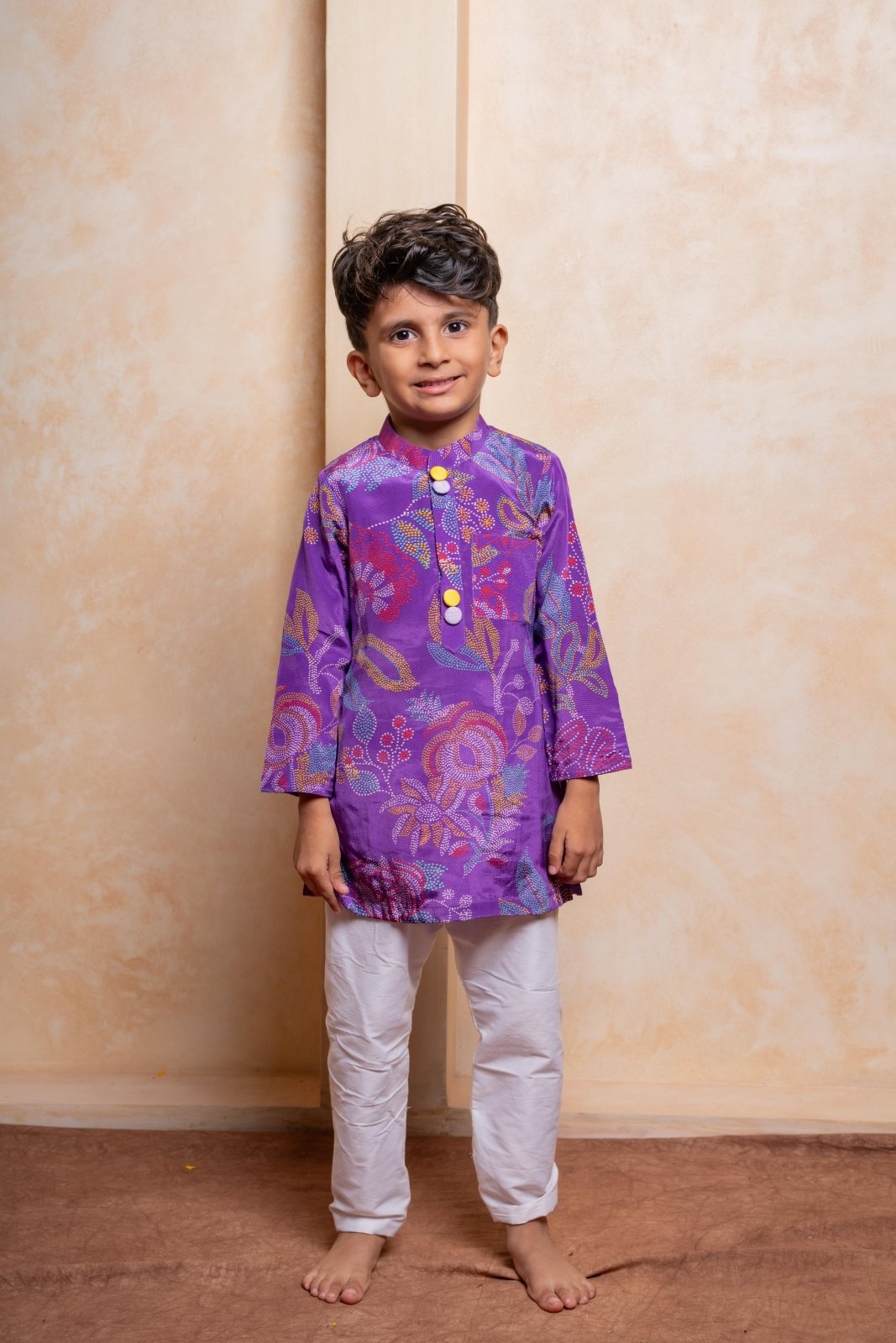 Brighten festive moments with this vibrant purple floral kurta set for kids - Kirti Agarwal