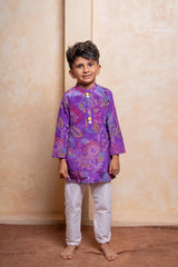 Brighten festive moments with this vibrant purple floral kurta set for kids - Kirti Agarwal