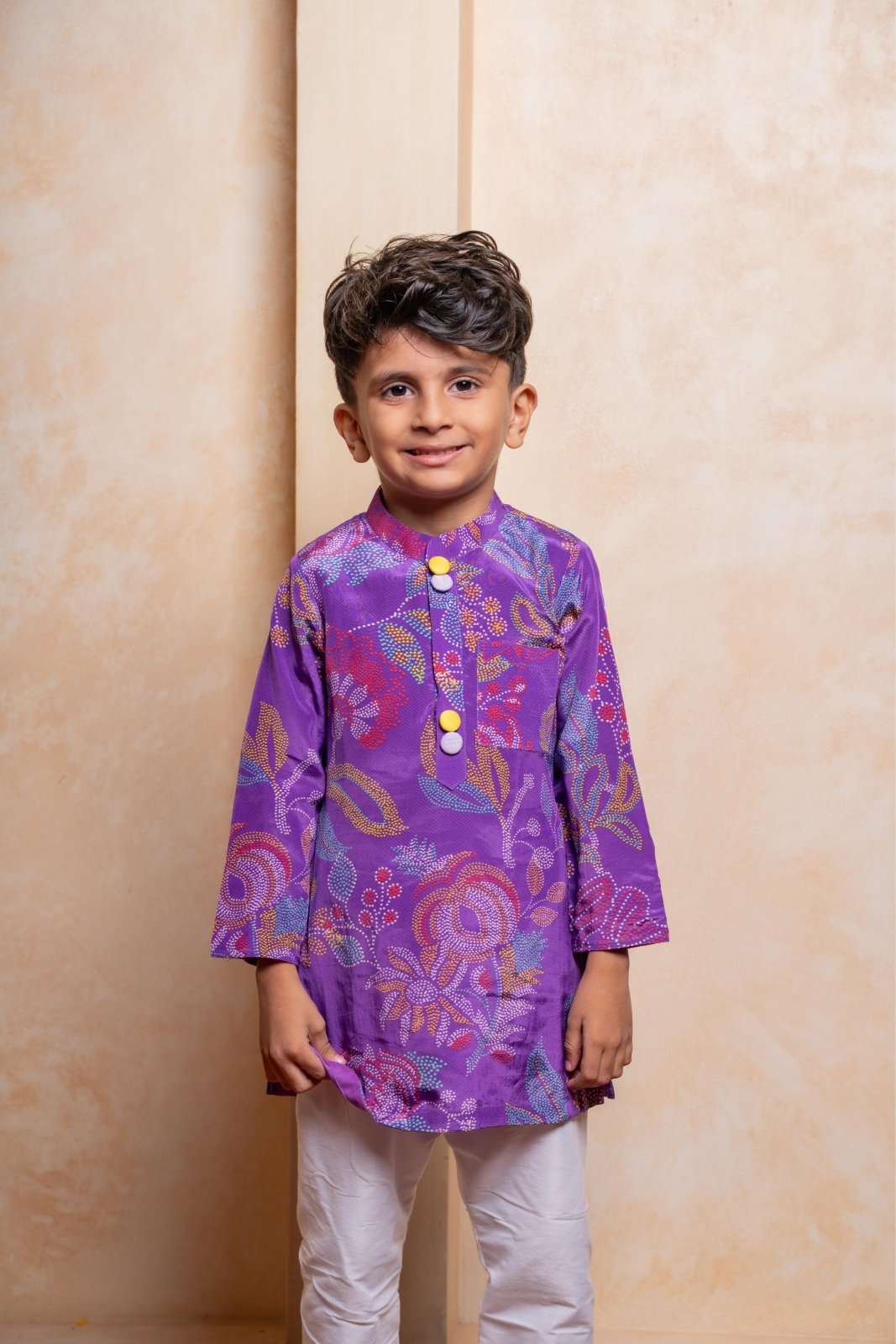 Brighten festive moments with this vibrant purple floral kurta set for kids - Kirti Agarwal