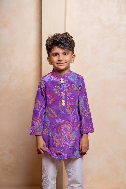 Brighten festive moments with this vibrant purple floral kurta set for kids - Kirti Agarwal