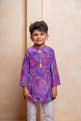 Brighten festive moments with this vibrant purple floral kurta set for kids - Kirti Agarwal