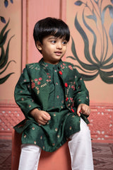 Celebrate traditions in style with this elegant dark green floral kurta - jacket set for boys - Kirti Agarwal