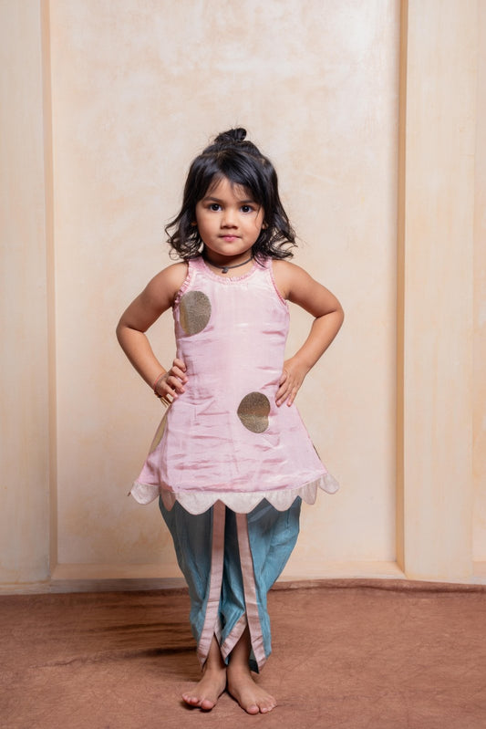Charming crepe kurti with silk dhoti pants – a stylish and comfortable festive outfit for your little girl - Kirti Agarwal