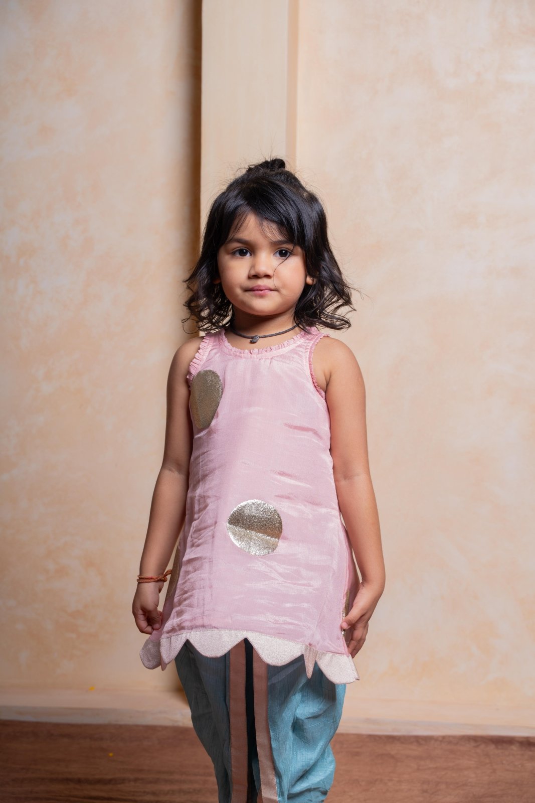 Charming crepe kurti with silk dhoti pants – a stylish and comfortable festive outfit for your little girl - Kirti Agarwal