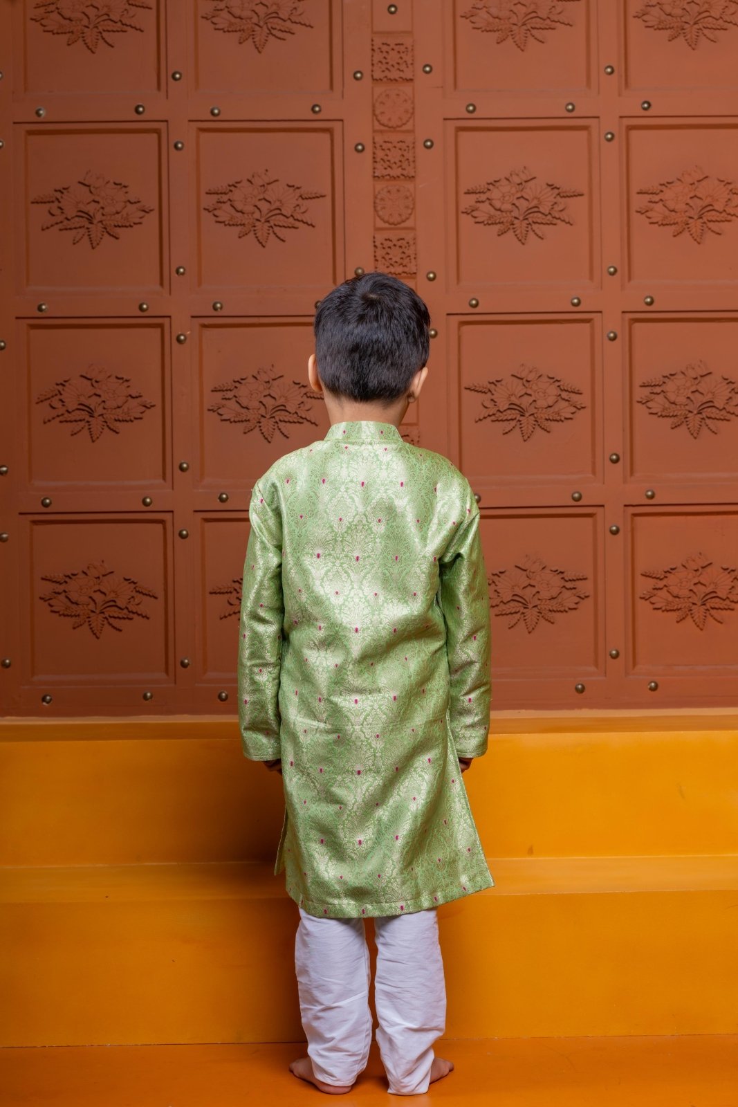 Charming green silk kurta with white churidar – a perfect ethnic outfit for boys on festive and special occasions - Kirti Agarwal