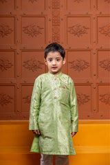 Charming green silk kurta with white churidar – a perfect ethnic outfit for boys on festive and special occasions - Kirti Agarwal