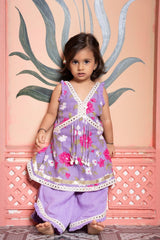 Charming lavender floral set with tassel kurti and flared pants—perfect for festive twirls! - Kirti Agarwal
