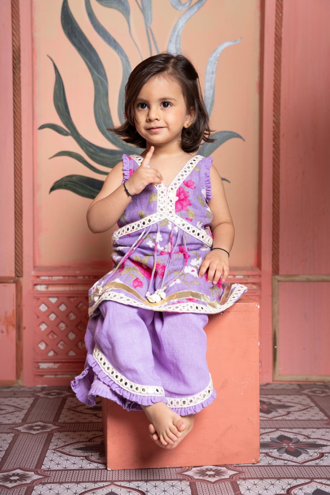 Charming lavender floral set with tassel kurti and flared pants—perfect for festive twirls! - Kirti Agarwal