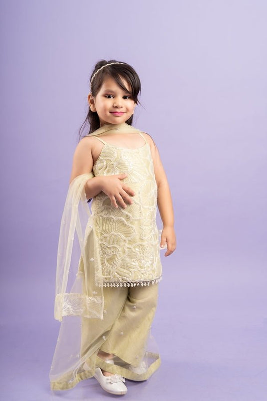 Charming pastel yellow ensemble with floral embroidery and flowing palazzo pants, perfect for a cheerful and elegant look at festive occasions - Kirti Agarwal