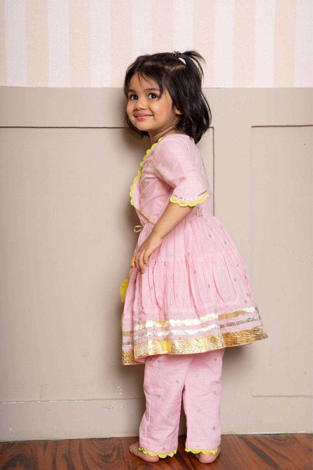 Charming pink Angrakha kurta with embroidered straight pants - Kirti Agarwal