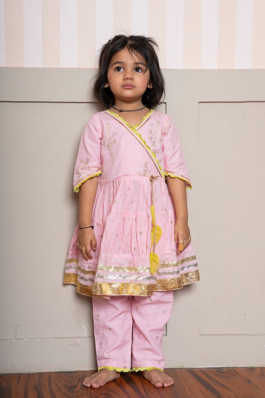 Charming pink Angrakha kurta with embroidered straight pants - Kirti Agarwal
