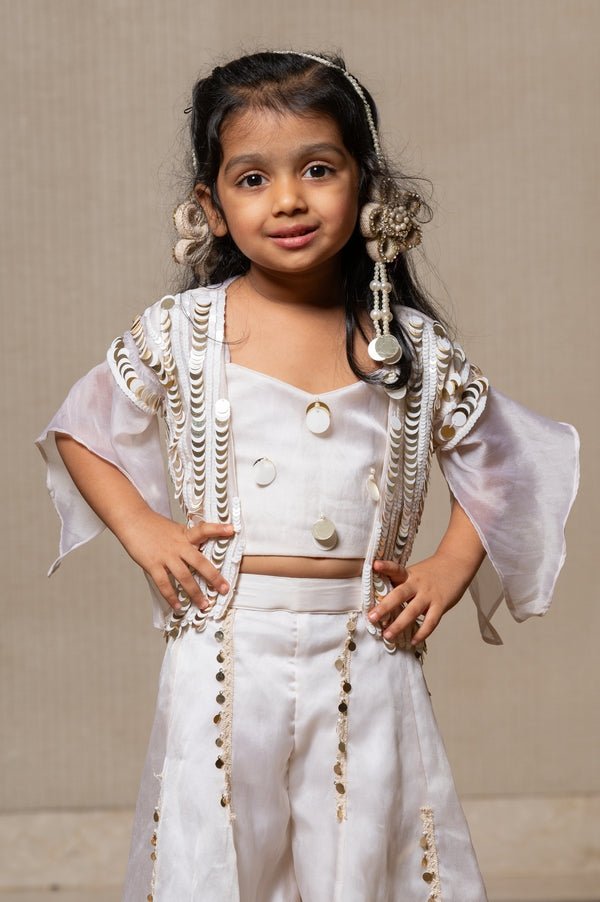 Chic and Elegant - white top with pants and Jacket - Kirti Agarwal