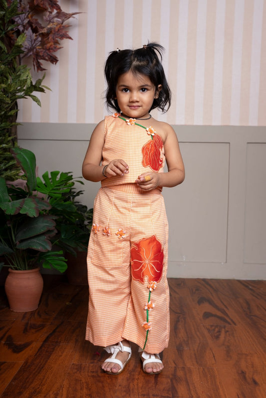 Chic and playful orange floral coord set for girls – comfort meets festive style - Kirti Agarwal
