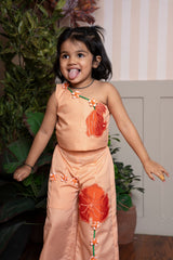 Chic and playful orange floral coord set for girls – comfort meets festive style - Kirti Agarwal