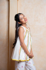 Chic Chanderi Silk ethnic set with mirror work and floral embroidery – perfect festive wear for your little fashionista - Kirti Agarwal