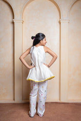 Chic Chanderi Silk ethnic set with mirror work and floral embroidery – perfect festive wear for your little fashionista - Kirti Agarwal