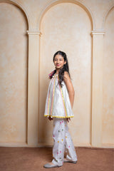 Chic Chanderi Silk ethnic set with mirror work and floral embroidery – perfect festive wear for your little fashionista - Kirti Agarwal