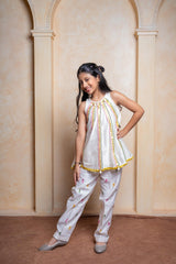 Chic Chanderi Silk ethnic set with mirror work and floral embroidery – perfect festive wear for your little fashionista - Kirti Agarwal