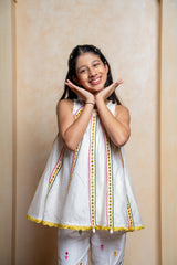 Chic Chanderi Silk ethnic set with mirror work and floral embroidery – perfect festive wear for your little fashionista - Kirti Agarwal