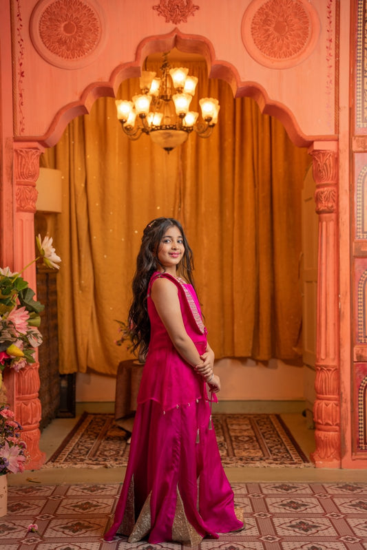 Chic Magenta Indo - Western Set with Embroidered Jacket – Perfect for Festive Flair! - Kirti Agarwal