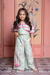 Chic mint green coord set with cape - style top and floral embroidered palazzos - Kirti Agarwal