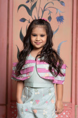 Chic mint green coord set with cape - style top and floral embroidered palazzos - Kirti Agarwal