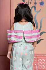 Chic mint green coord set with cape - style top and floral embroidered palazzos - Kirti Agarwal