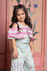 Chic mint green coord set with cape - style top and floral embroidered palazzos - Kirti Agarwal