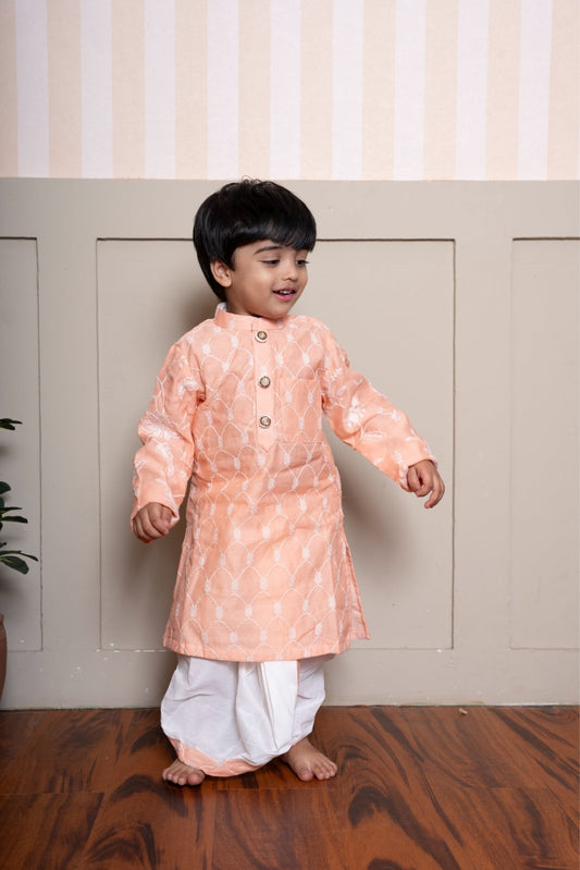 Classic peach embroidered kurta with dhoti – a perfect blend of charm and tradition - Kirti Agarwal