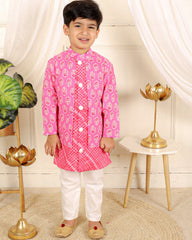 Cotton print jacket style kurta with pyjama - Kirti Agarwal