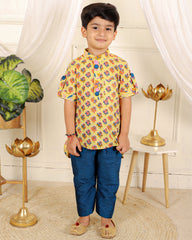 Cotton print kurta with blue pyjama - Kirti Agarwal