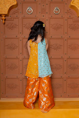 Dual - tone embroidered georgette kurta with brocade silk sharara – a perfect festive outfit for your little fashionista - Kirti Agarwal