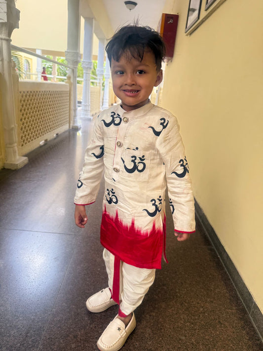 Dual Tone Red and Beige Printed Embellished Kurta And Dhoti - Kirti Agarwal