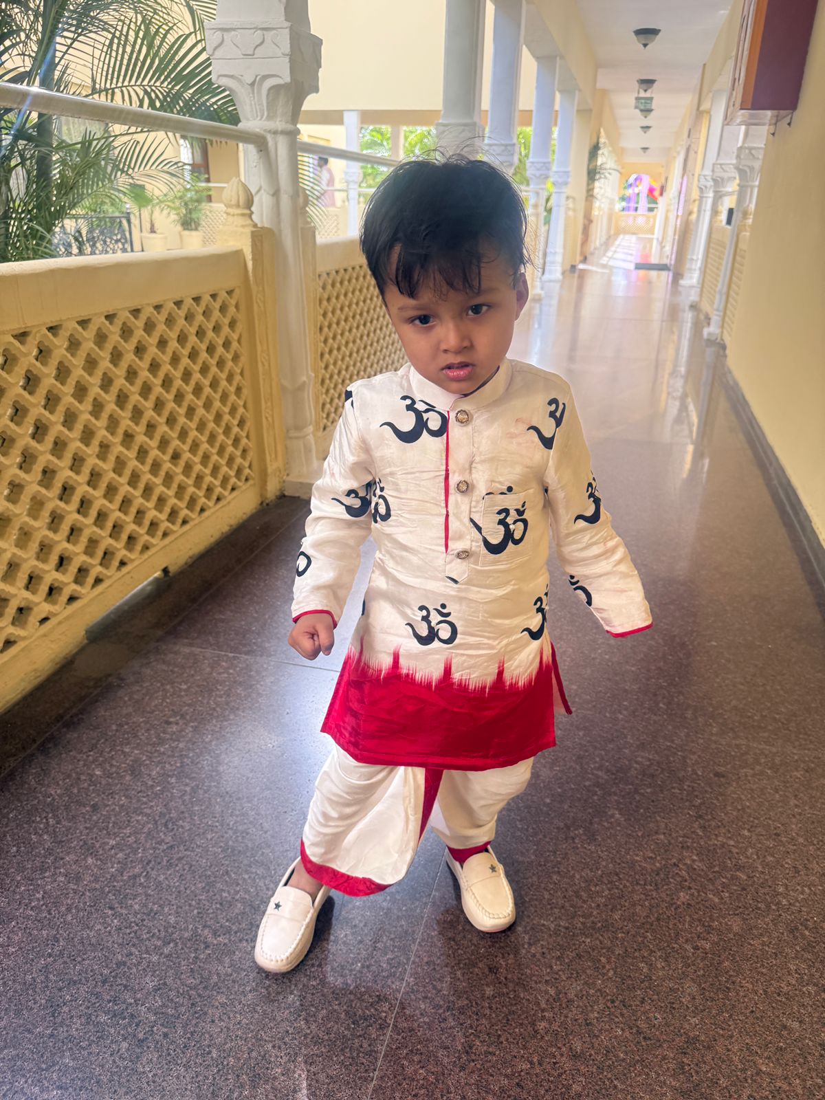 Dual Tone Red and Beige Printed Embellished Kurta And Dhoti - Kirti Agarwal