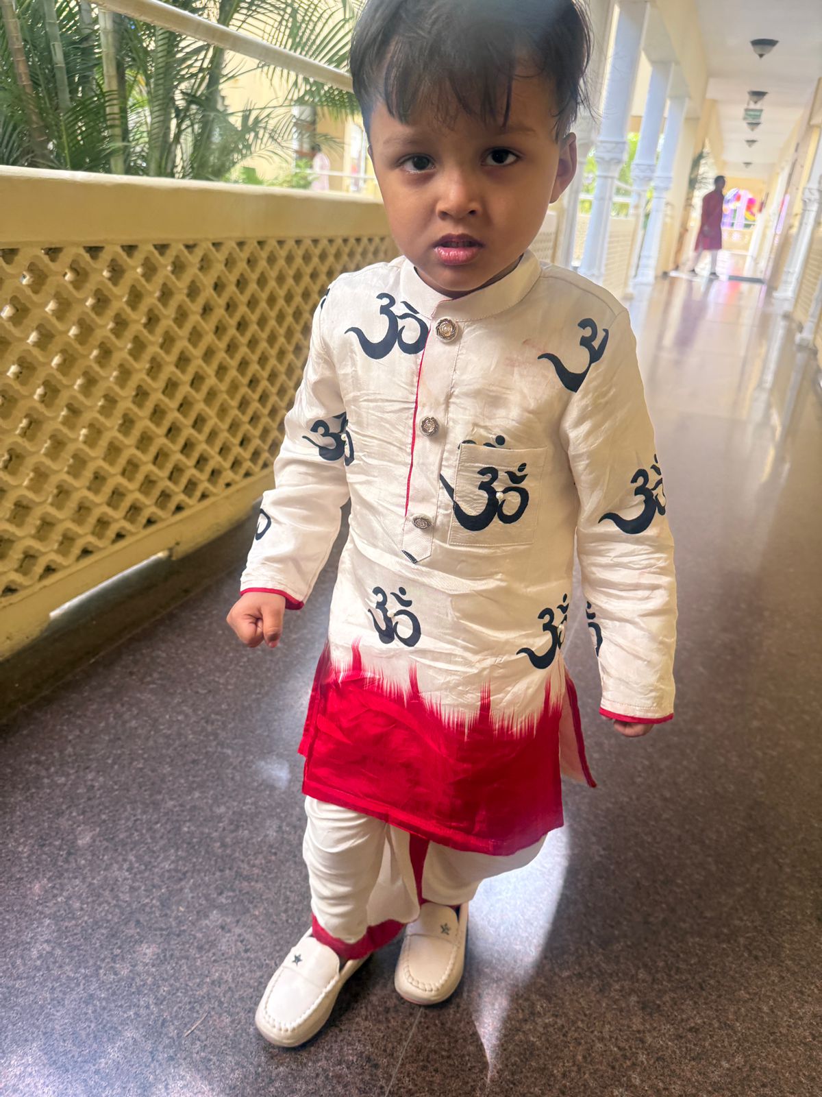 Dual Tone Red and Beige Printed Embellished Kurta And Dhoti - Kirti Agarwal