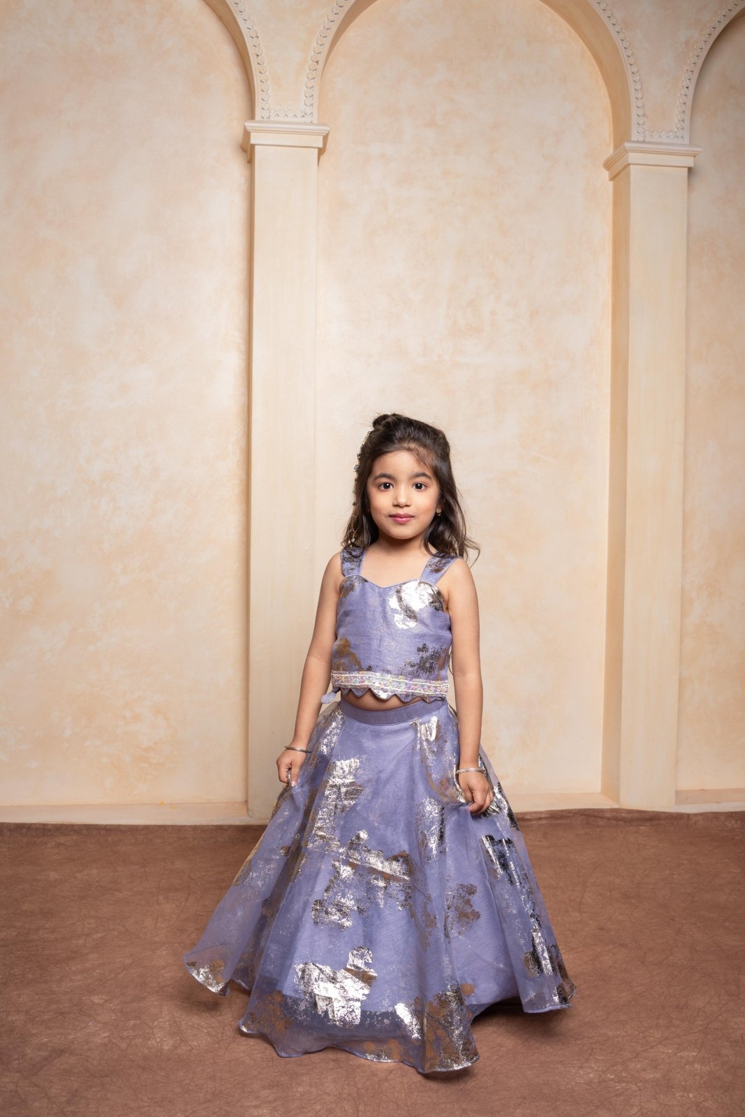 Elegant foil organza lehenga choli with art silk lining – a dazzling festive outfit for your little princess - Kirti Agarwal
