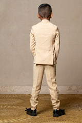 Elegant light beige bandhgala suit with delicate floral embroidery, paired with matching slim - fit trousers for a refined and sophisticated look - Kirti Agarwal