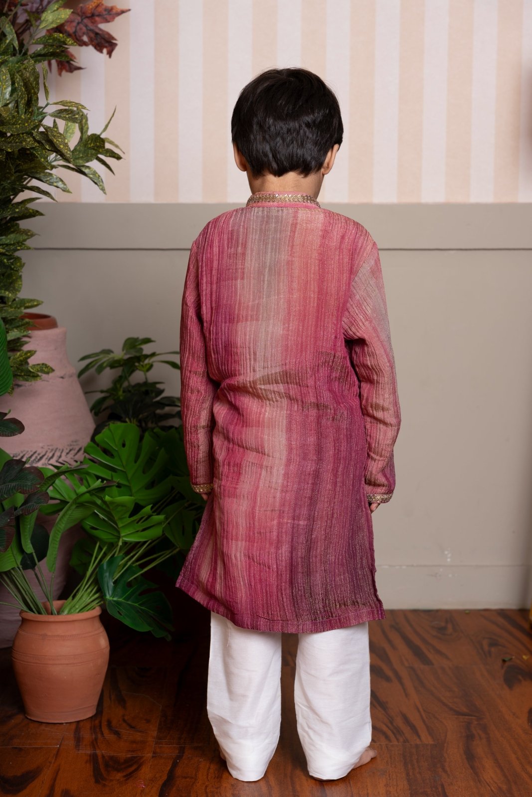 Elegant maroon - pink kurta set with golden detailing – perfect for festive celebrations. - Kirti Agarwal