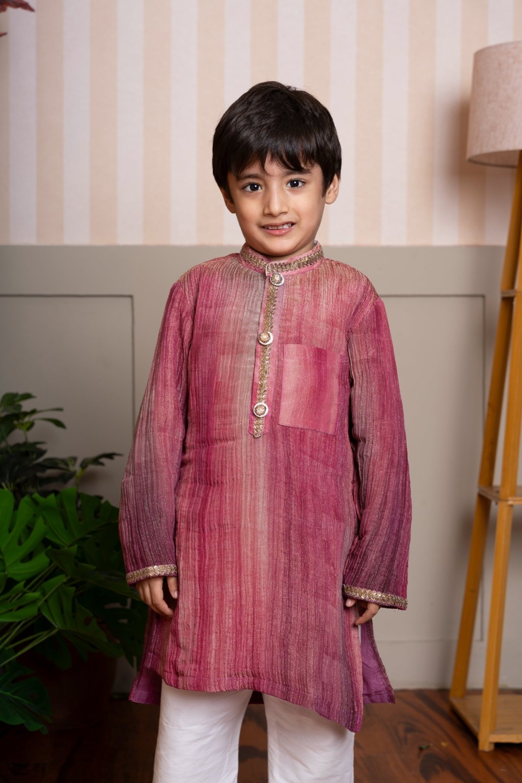 Elegant maroon - pink kurta set with golden detailing – perfect for festive celebrations. - Kirti Agarwal