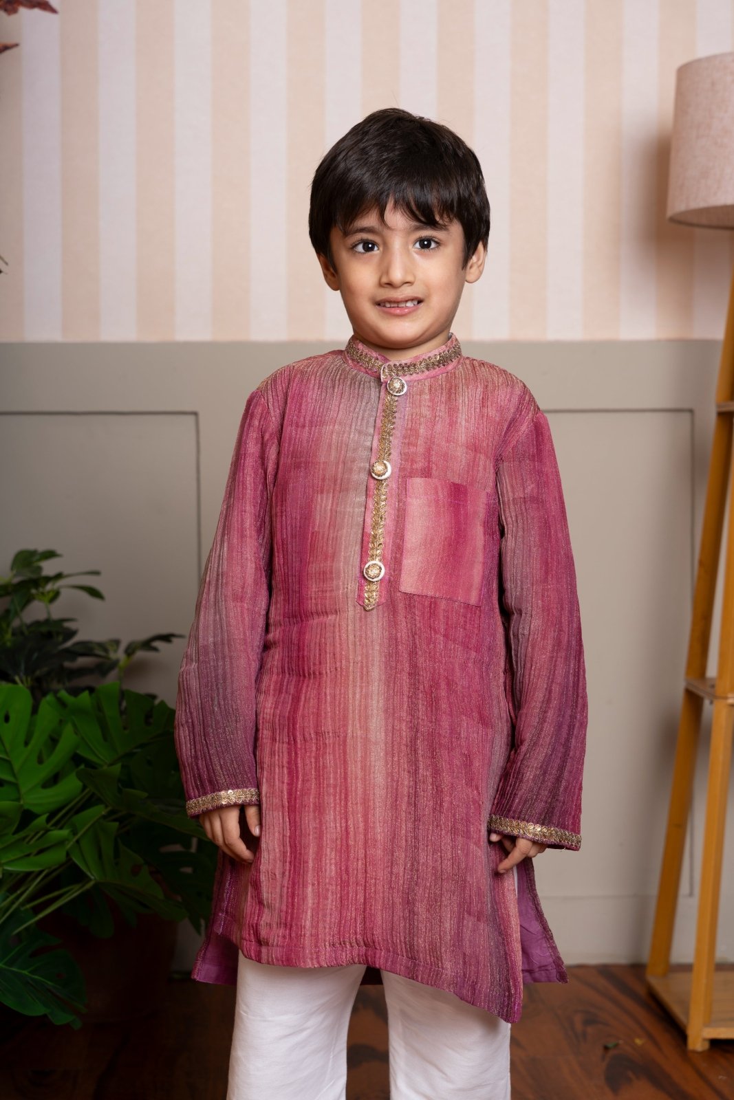Elegant maroon - pink kurta set with golden detailing – perfect for festive celebrations. - Kirti Agarwal