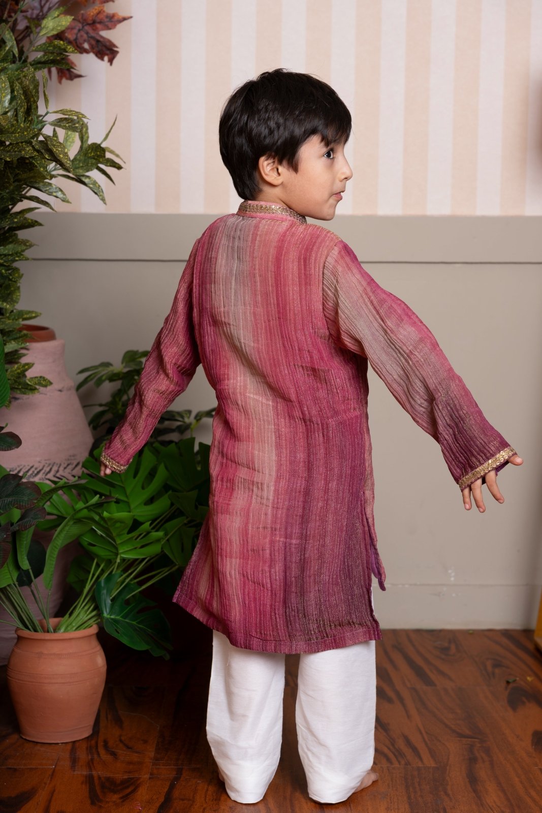 Elegant maroon - pink kurta set with golden detailing – perfect for festive celebrations. - Kirti Agarwal