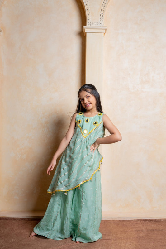 Elegant organza satin draped ethnic set – a perfect festive statement outfit for your little princess - Kirti Agarwal