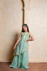 Elegant organza satin draped ethnic set – a perfect festive statement outfit for your little princess - Kirti Agarwal