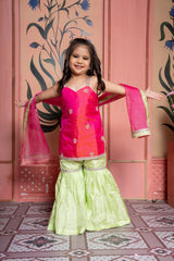 Elegant Pink and Lime Green Sharara Set for Girls – Perfect for Festive and Traditional Occasions. - Kirti Agarwal