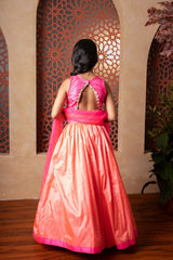 Elegant pink and orange lehenga set with intricate hand embroidery and tassel - detailed dupatta — perfect for festive occasions. - Kirti Agarwal