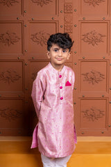 Elegant pink silk kurta with white churidar – a perfect traditional outfit for boys on festive and special occasions - Kirti Agarwal