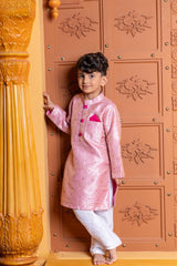 Elegant pink silk kurta with white churidar – a perfect traditional outfit for boys on festive and special occasions - Kirti Agarwal